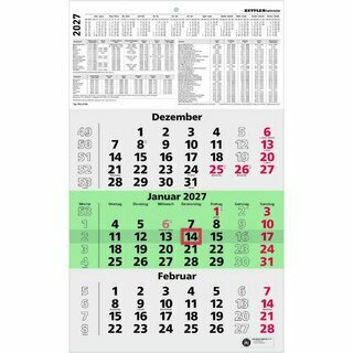 Zettler 3-Monatskalender 956 Recycling, 30 x 49cm, gr�n, 2027