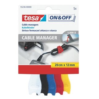 Kabelmanager Tesa 55236, 12mm x 20cm, farbig sortiert, 5 St�ck