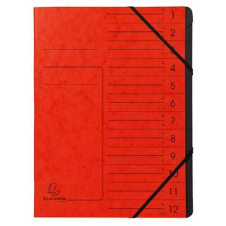 EXACOMPTA Ordnungsmappe 541205E, Colorspankarton, Eckspanngummi, A4, 12 F., rot