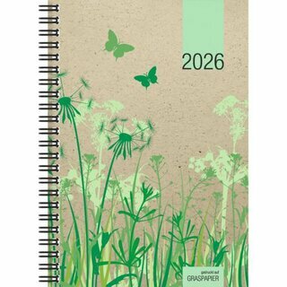 Zettler Buchkalender 759 Grasserie, 1W/2S, Hardcover, A5, sort, UWS, 2026