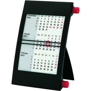 B�hner Tischkalender J2K, 3 Monate / 1S, 11x18cm, 2-farbig, schwarz/rot, 2027