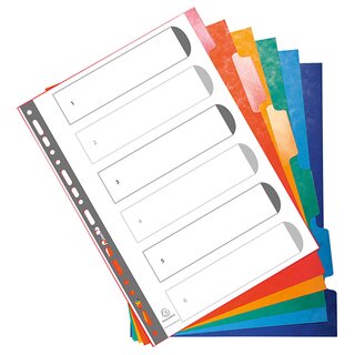 Register Exacompta 2206E, blanko, A4, aus Karton, 6 Blatt, farbig