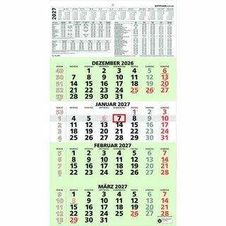 Zettler 4-Monatskalender 959 Recycling, 30 x 59cm, schwarz/blau, 2027