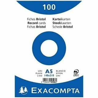 Karteikarten Exacompta 10508E, DIN A5, blanko, wei�, 100 St�ck