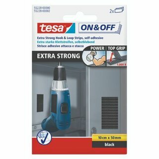 Tesa Klettband On&Off Extra Stark schwarz 2 x 10cm x 50mm, 2 St�ck