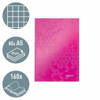 Notizbuch Leitz WOW 4628, DIN A5, kariert, fester Einband, 80 Blatt, pink