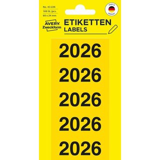 Avery Zweckform 43-226 Jahreszahl-Etiketten 2026, 60 x 24...