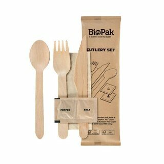 DUNI Holzbesteck-Set Messer, Gabel, Pfeffer/Salz, Serviette, 250 St�ck