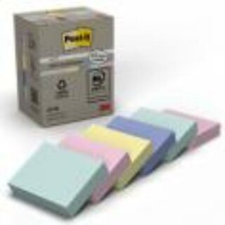Post-it Recycling�Notes, 38 x 51 mm, 6 x 100 Blatt, farbig sortiert