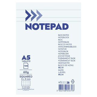 Notizblock geheftet, A5, 5x5, 100 Seiten