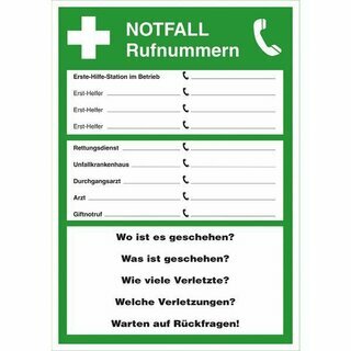 Leina 26013 Rettungszeichen Notfall-Rufnummern