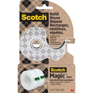 Scotch Edelstahl-Abroller, Silber + 2 x Scotch Magic Klebeband 19mm x 13,9m