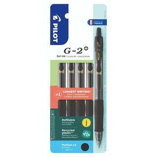 Pilot G2+ Gelschreiber mit Druckmechanik 2605S4, 0,7mm, schwarz, 4 St�ck