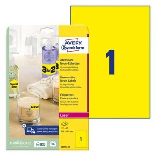 Avery Zweckform Leuchtetiketten L6006-25, A4, neongelb, 25 St�ck