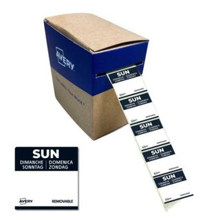 Avery Zweckform Tages-Etiketten, Sonntag, 25x25mm, schwarz/wei�, 1000 St�ck