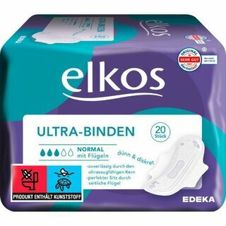 Elkos Damen-Binden Normal mit Fl�gel, 20 St�ck