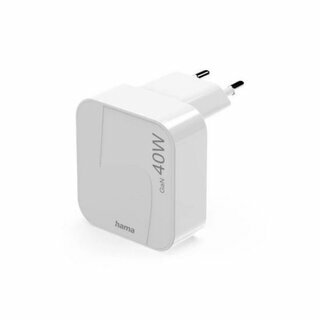 Hama Schnellladeger�t, GaN, 2x USB-C, faltbares Mini-Ladeger�t, PD, 40 W, wei�