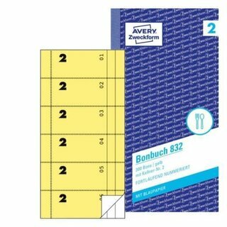 Avery Zweckform Bonbuch 832, 105 x 198mm, gelb, 5 Bl�cke mit je 300 Bons