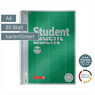 Brunnen Collegeblock Premium Student DUO, A4, kariert/liniert, 80 Blatt, gr�n