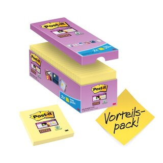 Haftnotizen Post-it Super Sticky 65416SYP, 76x76 mm, 16 Bl�cke � 90 Blatt, gelb