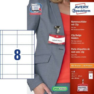 Avery Zweckform 4822, Namensschilder, 60 x 90  mm transparent, wei� 25 Schilder
