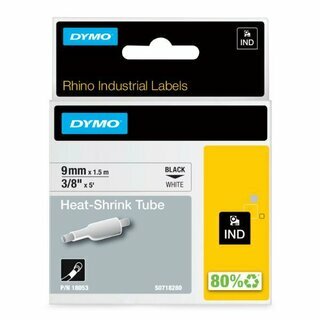 Dymo IND-Hei�schrumpfschlauch f�r Rhino 18053, 9mmx1,5m, schwarz auf wei�