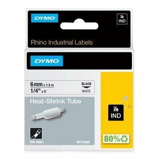 Dymo IND-Hei�schrumpfschlauch f�r Rhino 18051, 6mmx1,5m, schwarz auf wei�