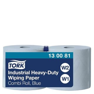 Tork Extra Starke Industrie-Papierwischt�cher W1/2, 3-lagig, blau, 2 Rollen