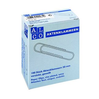 Aktenklammern Alco 261, 50mm, gewellt, vernickelt, 100 Stck