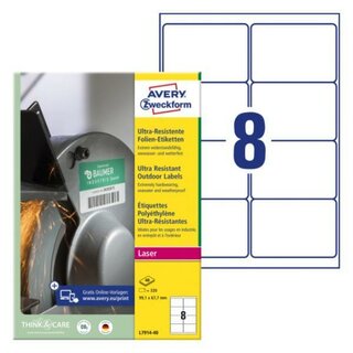 Avery Zweckform L7914-40 Ultraresistente Etiketten, 99,1x67,7mm, wei�, 320 St�ck