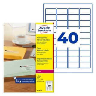 Avery Zweckform Etiketten L4770-25 transparent 1000 St�ck