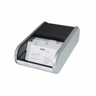 Visitenkartenbox Helit H62180, fr 300 Karten, 8-teiliges Register, grau/schwarz