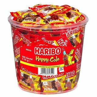 Fruchtgummi, Happy-Cola Minis, Klarsichtdose, 100 x 10 g