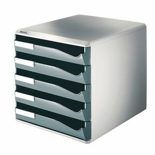 Schubladenbox, PS, mit 5 Schubladen, A4, lichtgrau/dunkelgrau