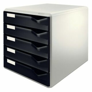 Schubladenbox, PS, mit 5 Schubladen, A4, lichtgrau/schwarz