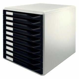 Schubladenbox, PS, mit 10 Schubladen, A4, lichtgrau/schwarz