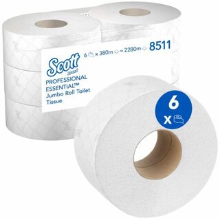 Toilettenpapier Scott 8511, Jumbo Rolle, 2-lagig, 380m, wei, 6 Stck