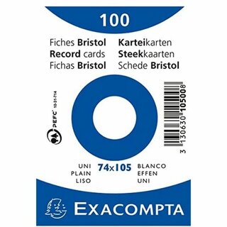 Karteikarten Exacompta 10500SE, DIN A7, blanko, weiß, 100...