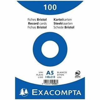 Karteikarten Exacompta 10508E, DIN A5, blanko, weiß, 100...
