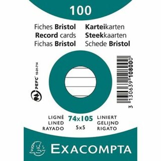 Karteikarte Exacompta A7, liniert, weiß, 100 Stück