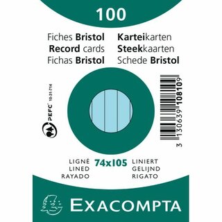 Karteikarten von Exacompta K7 A7 blau liniert, 100 Stück