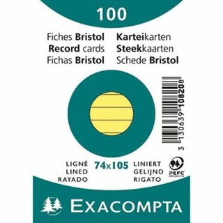 Karteikarte Exacompta A7, liniert, gelb, 100 Stück