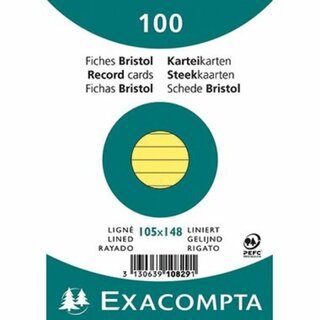 Karteikarte Exacompta A6, liniert, gelb, 100 Stück