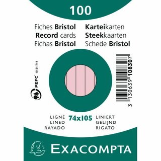 Karteikarte, liniert, A7, Karton, 205 g/m², rosa