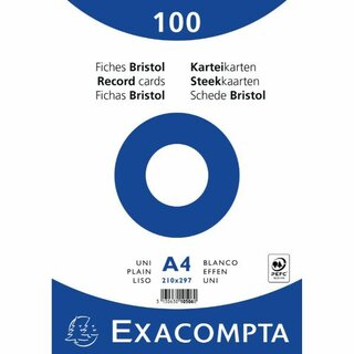 Karteikarte Exacompta A4 Blanko weiß, 100 Stück
