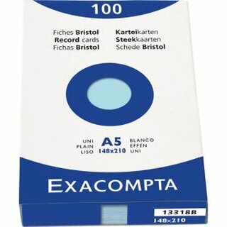Karteikarten von Exacompta K5 A5 blanko blau , 100 Sck