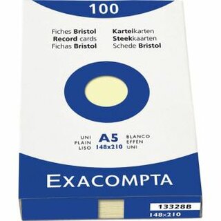 Karteikarten von Exacompta K5 A5 blanko gelb, 100 Sck