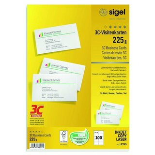 Visitenkarten Sigel 3C LP795, 85 x 55mm, 225g, wei, glatte Kanten, 100 Stck