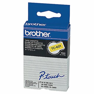 Schriftband Brother TC601, P-Touch, 12 mm, selbstkleb., laminiert, schwarz/gelb