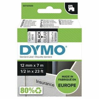 Schriftband Dymo D1 45010, Breite: 12mm, schwarz auf transparent